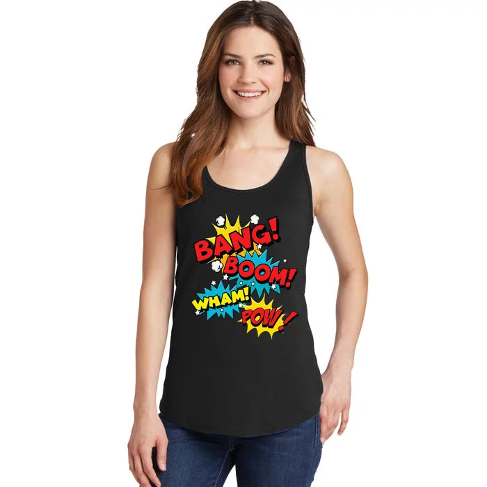 Bang Boom Pow Wham Comic Bubbles Ladies Essential Tank