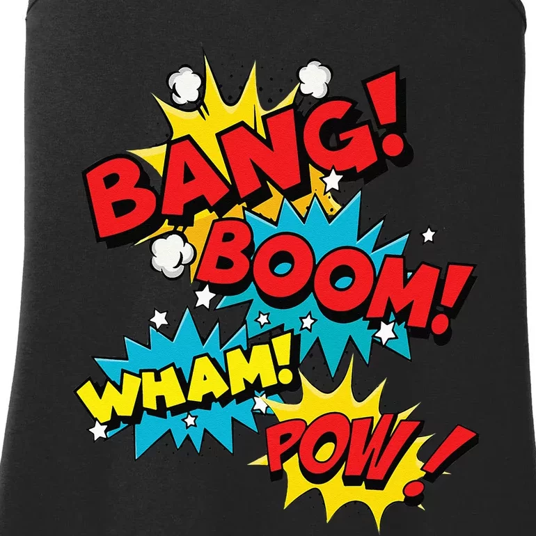 Bang Boom Pow Wham Comic Bubbles Ladies Essential Tank