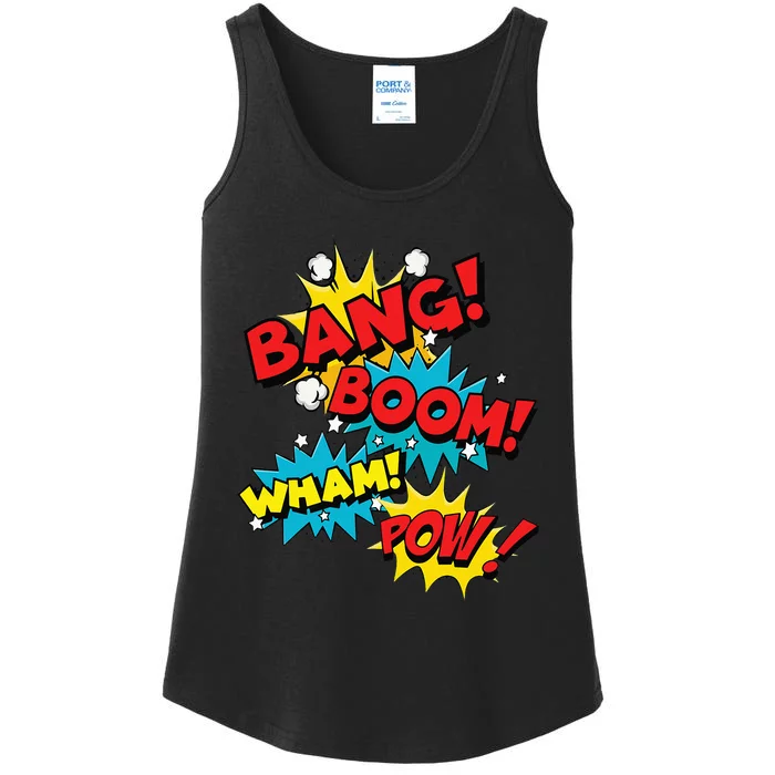 Bang Boom Pow Wham Comic Bubbles Ladies Essential Tank