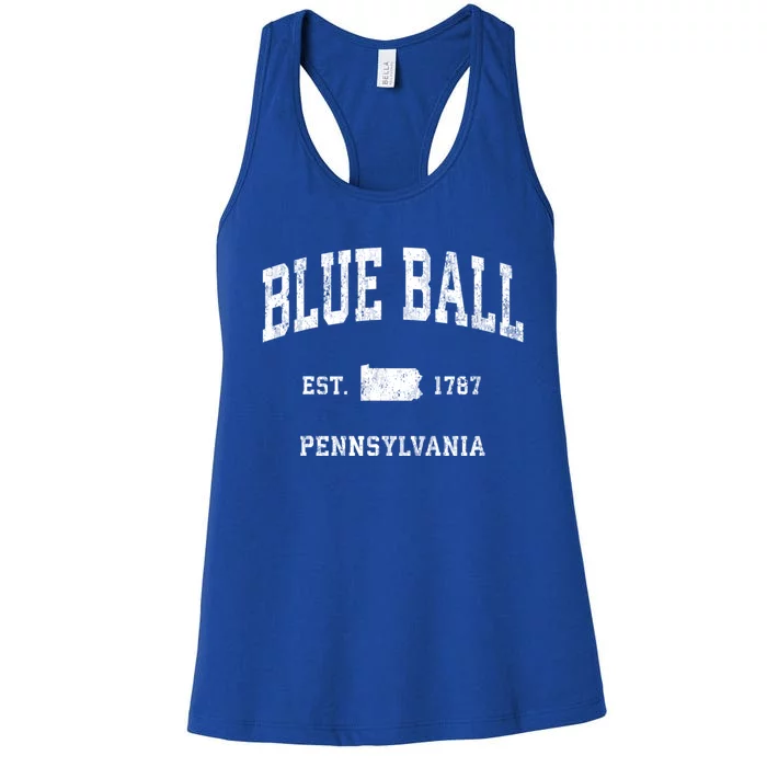 Blue Ball Pennsylvania Pa Vintage Athletic Sports Women's Racerback Tank