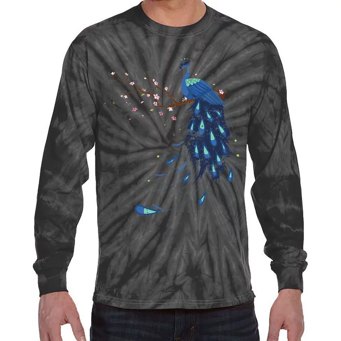 Beautiful Blossom Peacock Tie-Dye Long Sleeve Shirt