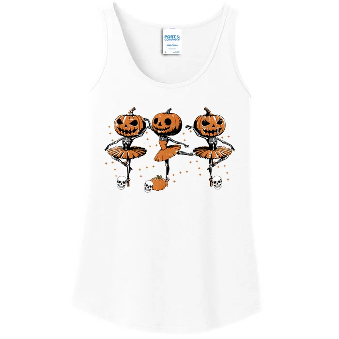 Ballet Ballerina Pumpkin Skeletons Halloween Ladies Essential Tank