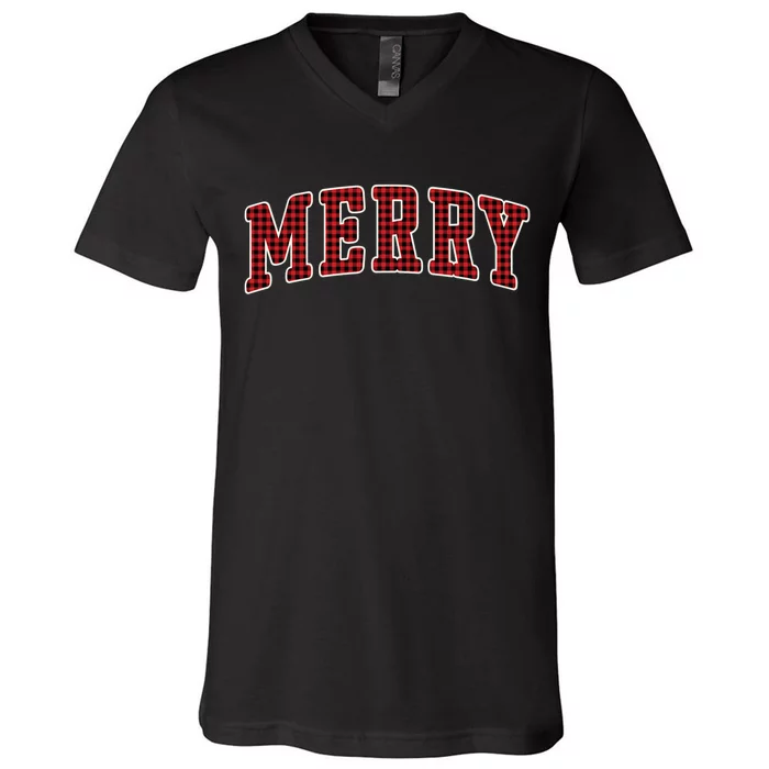 Black Buffalo Plaid Merry Christmas Hoodie V-Neck T-Shirt