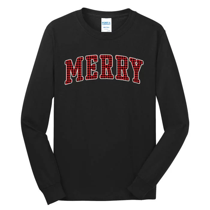 Black Buffalo Plaid Merry Christmas Hoodie Tall Long Sleeve T-Shirt