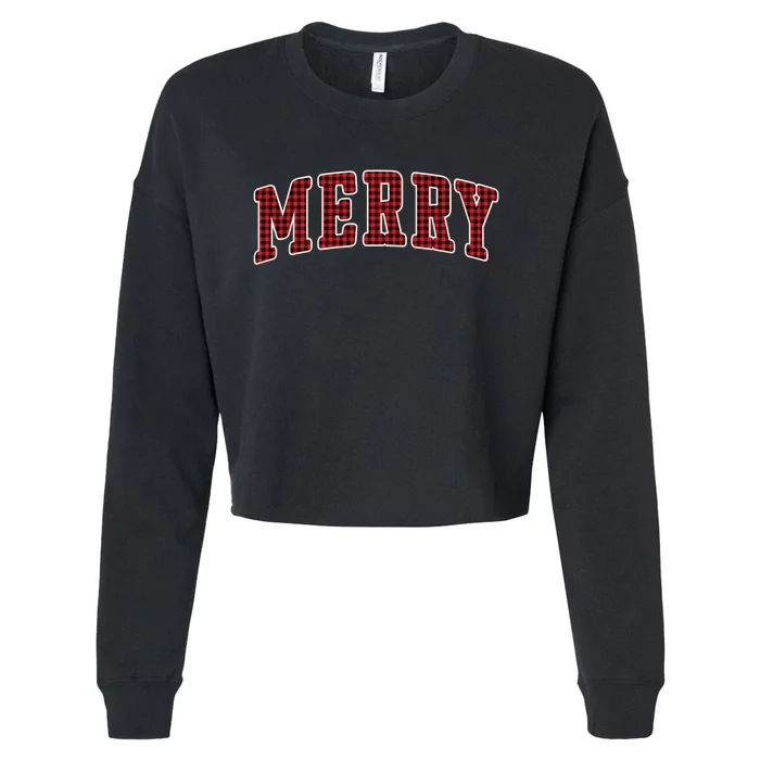 Black Buffalo Plaid Merry Christmas Hoodie Cropped Pullover Crew