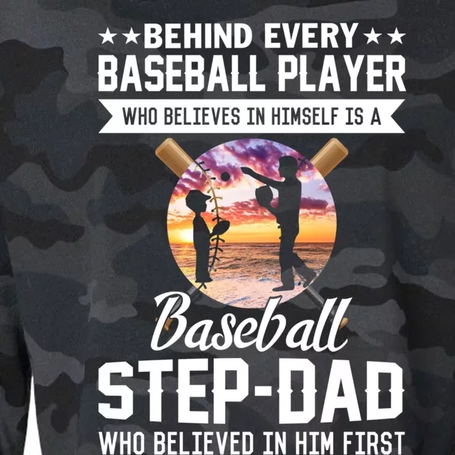 Behind Baseball Player Is Baseball Stepgiftdad Fathers Day Tee Funny Gift Cropped Pullover Crew