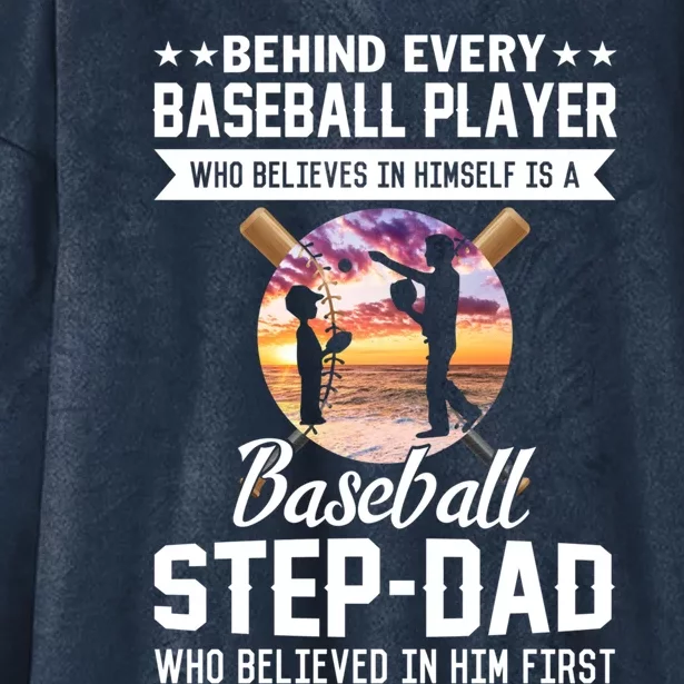 Behind Baseball Player Is Baseball Stepgiftdad Fathers Day Tee Funny Gift Hooded Wearable Blanket