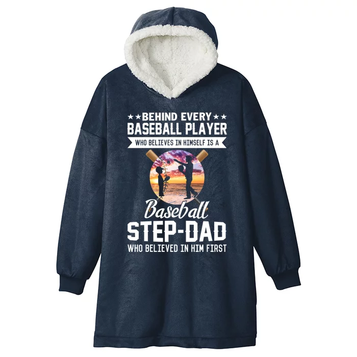 Behind Baseball Player Is Baseball Stepgiftdad Fathers Day Tee Funny Gift Hooded Wearable Blanket