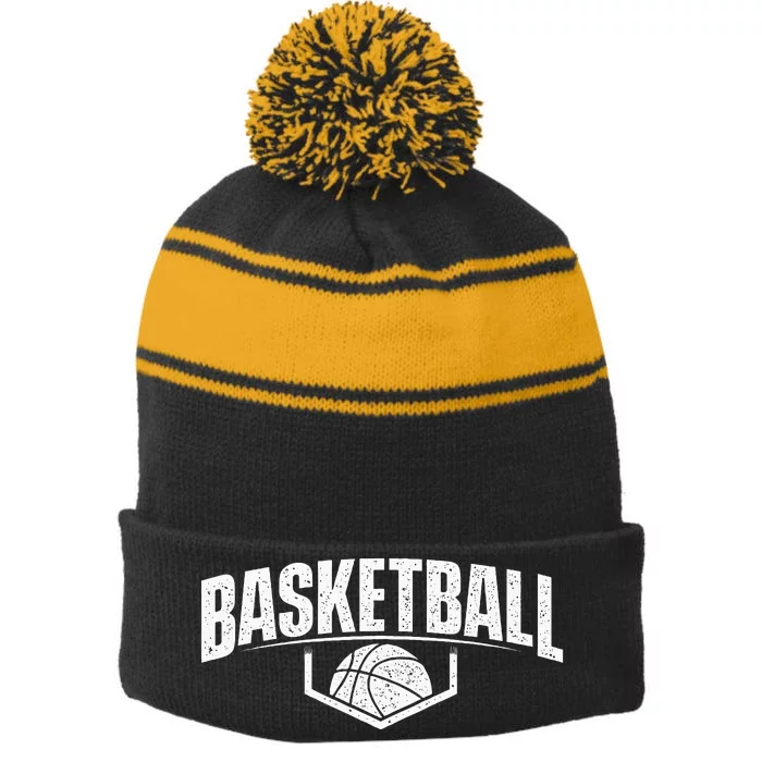 Basketball Ball Player Game Trainer Sports Lover Stripe Pom Pom Beanie