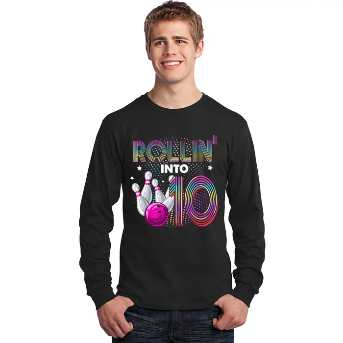 Bowling Birthday Party Rollin Into 10 10th Birthday Vintage Long Sleeve Shirt