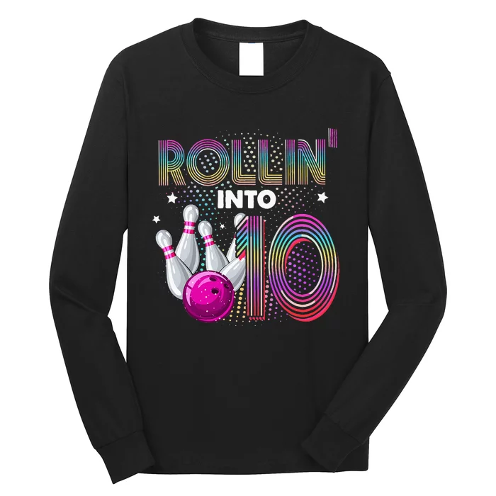 Bowling Birthday Party Rollin Into 10 10th Birthday Vintage Long Sleeve Shirt