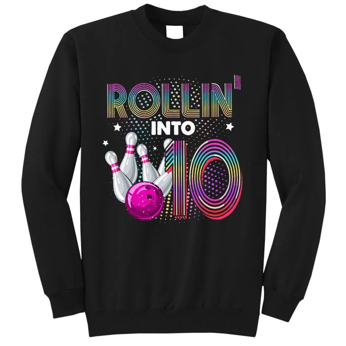 Bowling Birthday Party Rollin Into 10 10th Birthday Vintage Sweatshirt