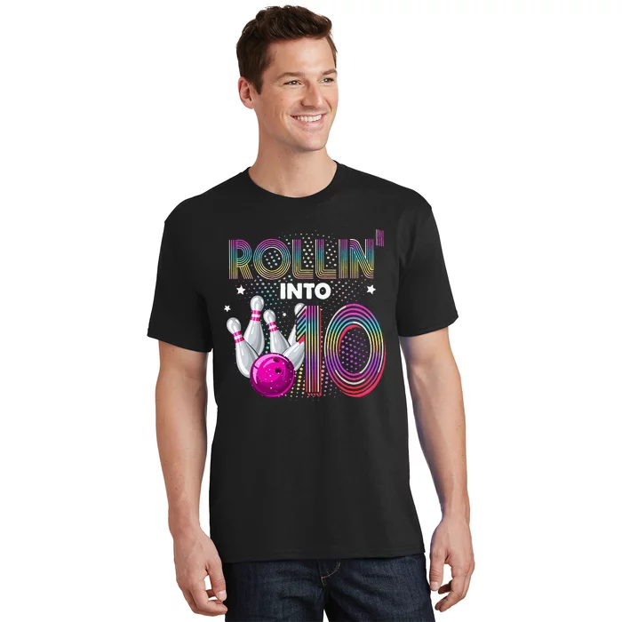 Bowling Birthday Party Rollin Into 10 10th Birthday Vintage T-Shirt