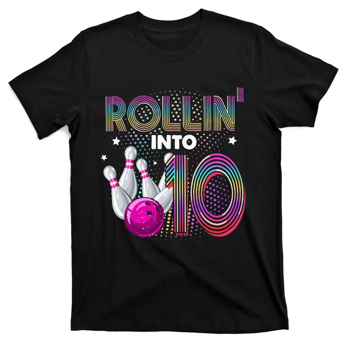 Bowling Birthday Party Rollin Into 10 10th Birthday Vintage T-Shirt