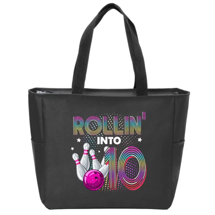 Bowling Birthday Party Rollin Into 10 10th Birthday Vintage Zip Tote Bag