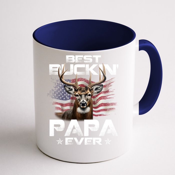 Best Buckin Papa Ever Usa Flag Deer Hunting FatherS Day Gift Front & Back Coffee Mug