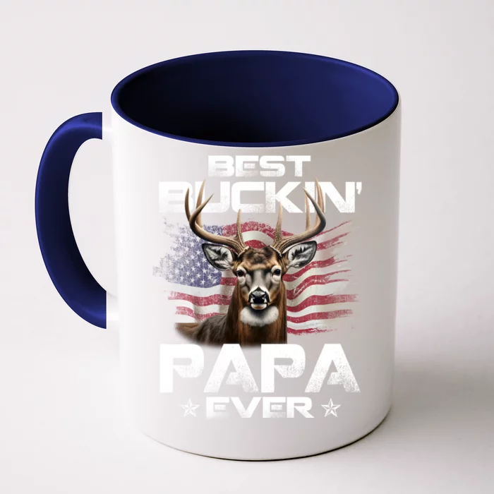 Best Buckin Papa Ever Usa Flag Deer Hunting FatherS Day Gift Front & Back Coffee Mug