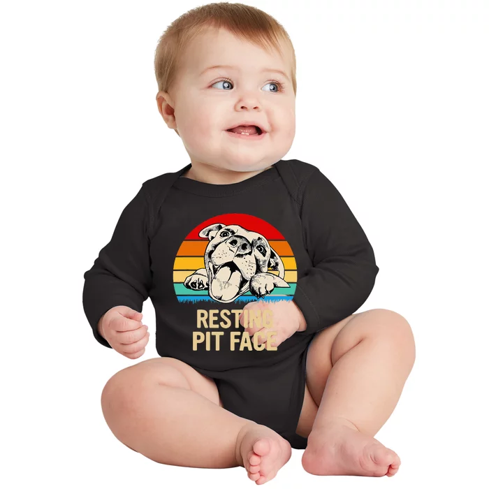 Bombshell Bullies Pit Bull Rescue Resting Pit Face Baby Long Sleeve Bodysuit