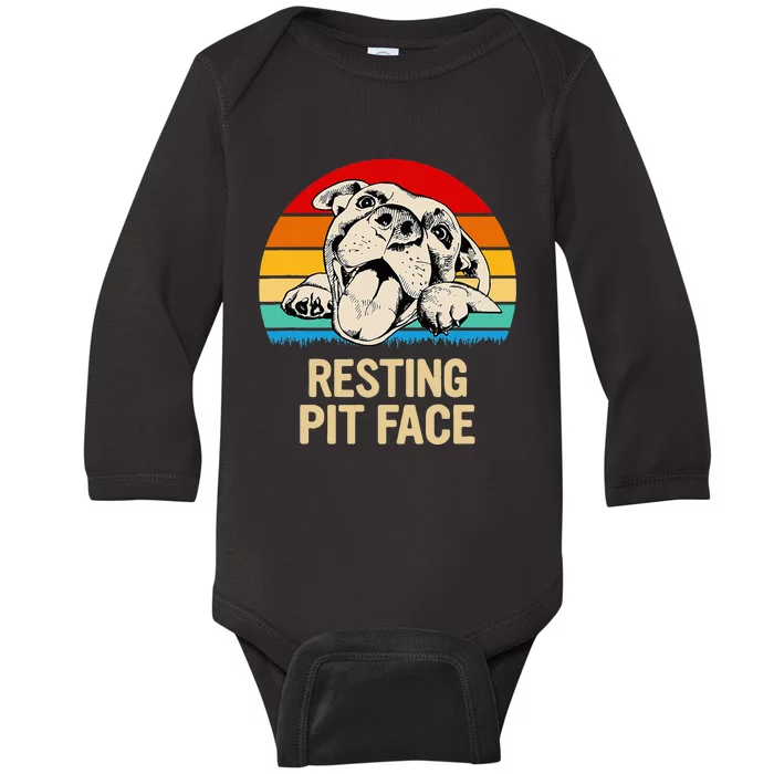 Bombshell Bullies Pit Bull Rescue Resting Pit Face Baby Long Sleeve Bodysuit