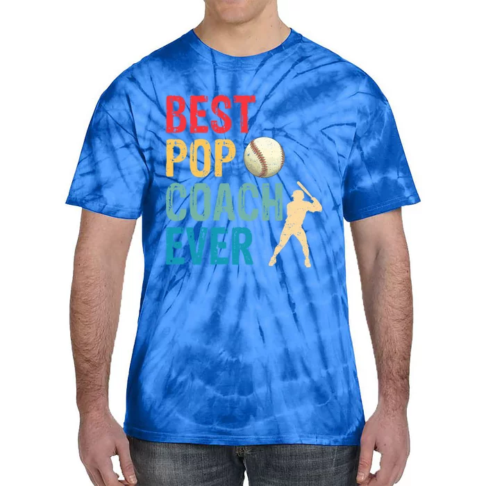 Baseball Best Pop Coach Ever Retro Game Day Fathers Day Funny Gift Tie-Dye T-Shirt