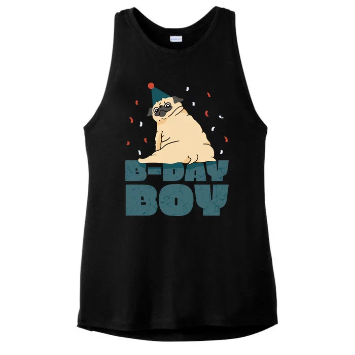 Birthday Boy Pug Ladies Tri-Blend Wicking Tank