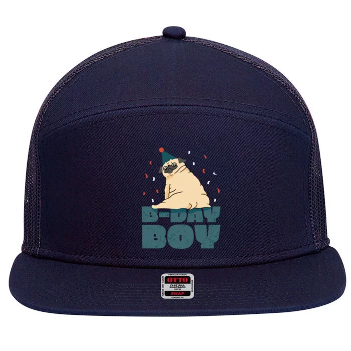 Birthday Boy Pug 7 Panel Mesh Trucker Snapback Hat