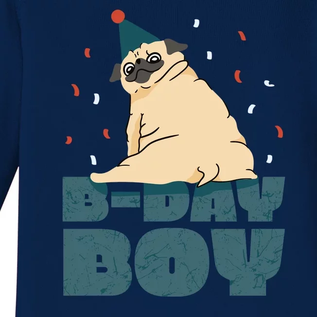 Birthday Boy Pug Baby Long Sleeve Bodysuit