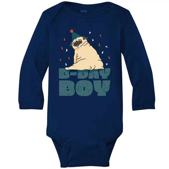 Birthday Boy Pug Baby Long Sleeve Bodysuit