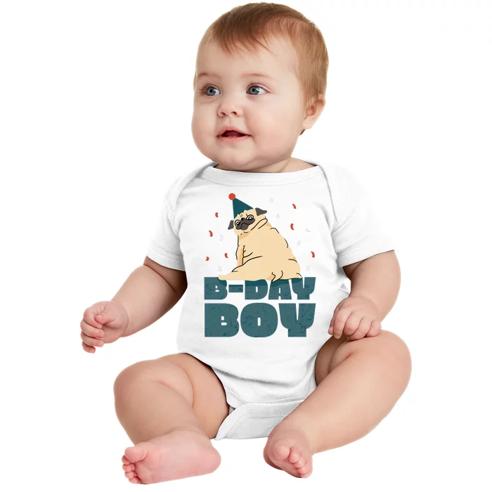 Birthday Boy Pug Baby Bodysuit