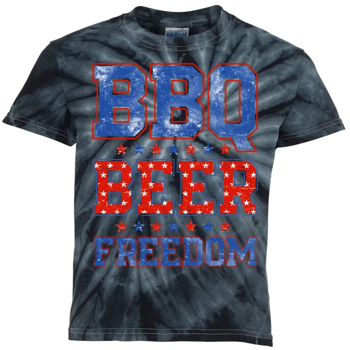 BBQ Beer Freedom Kids Tie-Dye T-Shirt