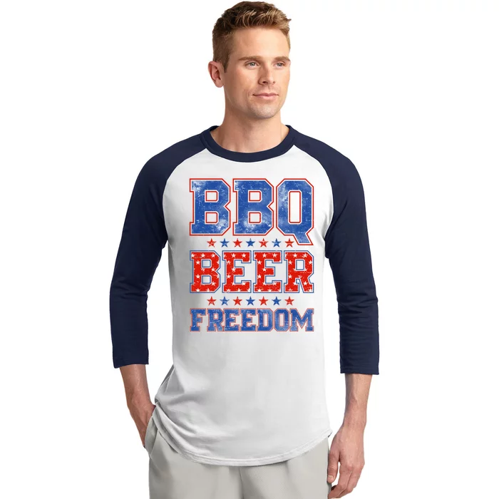 BBQ Beer Freedom Baseball Sleeve Shirt