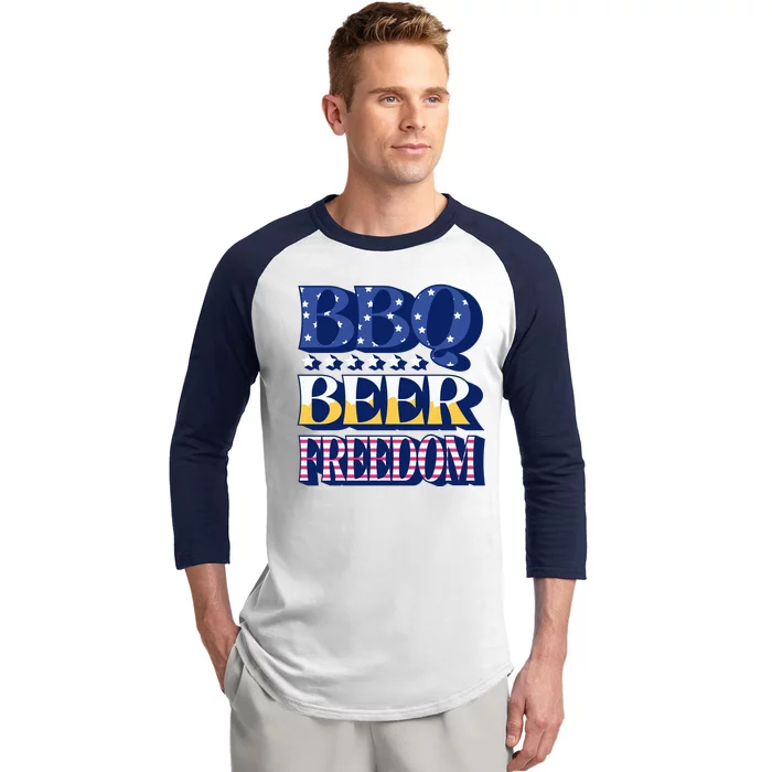 BBQ Beer Freedom Patriotic Baseball Sleeve Shirt