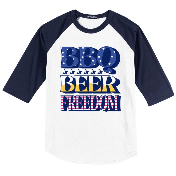 BBQ Beer Freedom Patriotic Baseball Sleeve Shirt