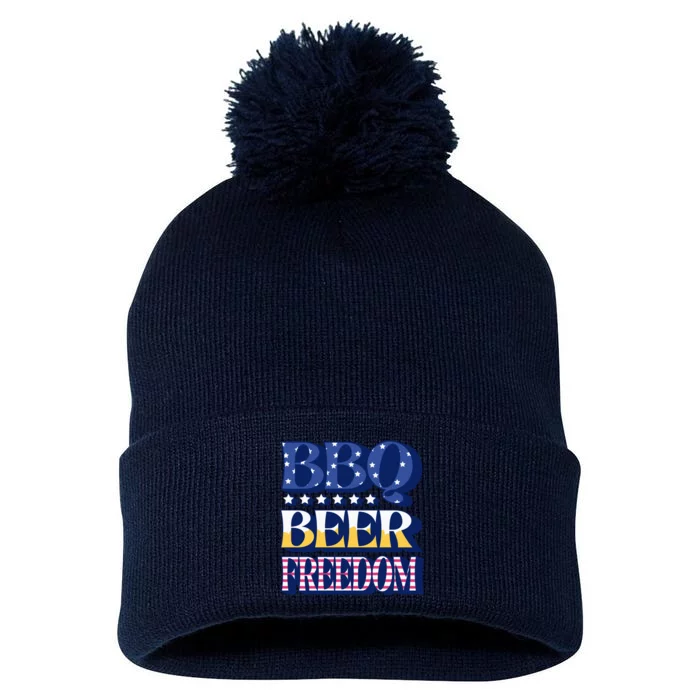 BBQ Beer Freedom Patriotic Pom Pom 12in Knit Beanie