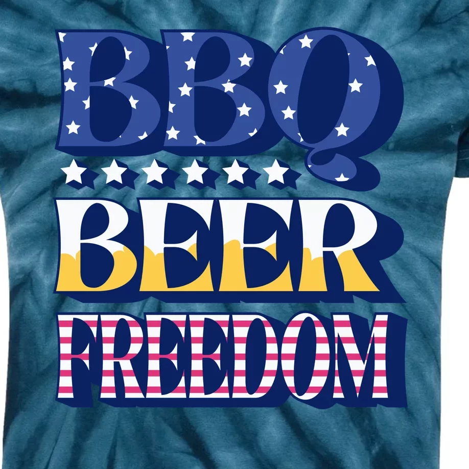 BBQ Beer Freedom Patriotic Kids Tie-Dye T-Shirt