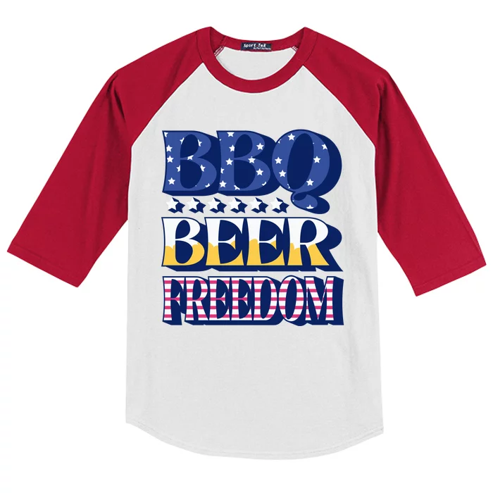 BBQ Beer Freedom Patriotic Kids Colorblock Raglan Jersey