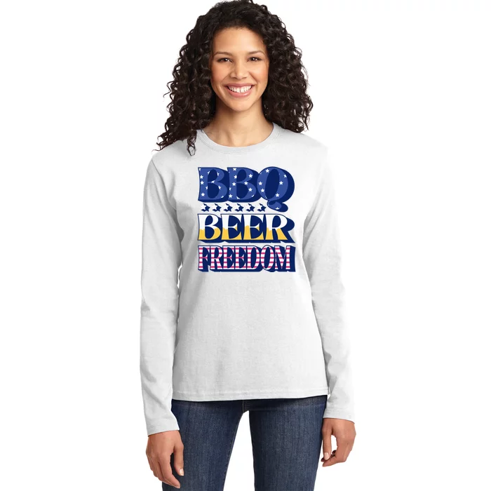 BBQ Beer Freedom Patriotic Ladies Long Sleeve Shirt