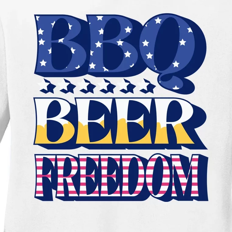 BBQ Beer Freedom Patriotic Ladies Long Sleeve Shirt