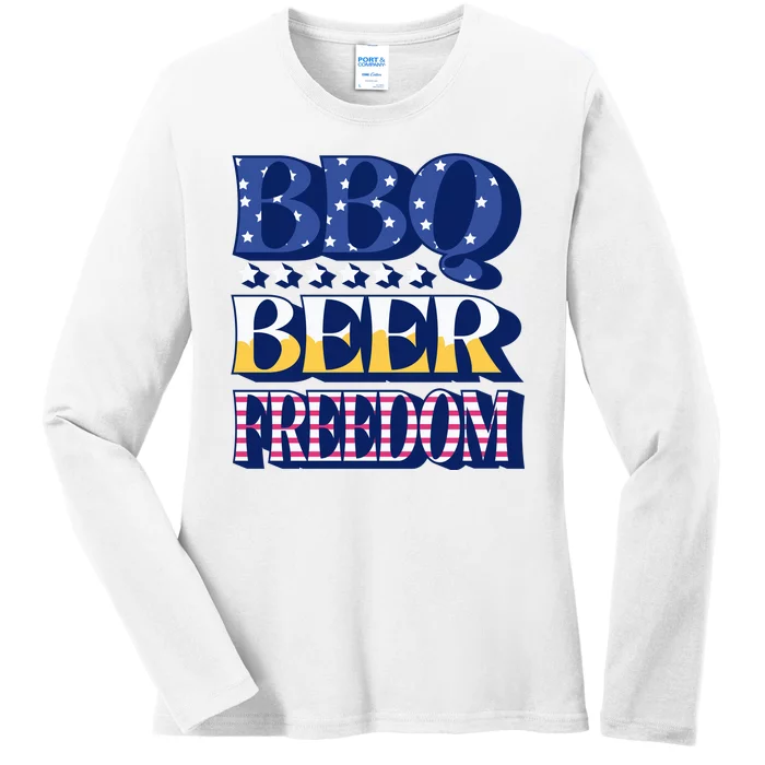 BBQ Beer Freedom Patriotic Ladies Long Sleeve Shirt