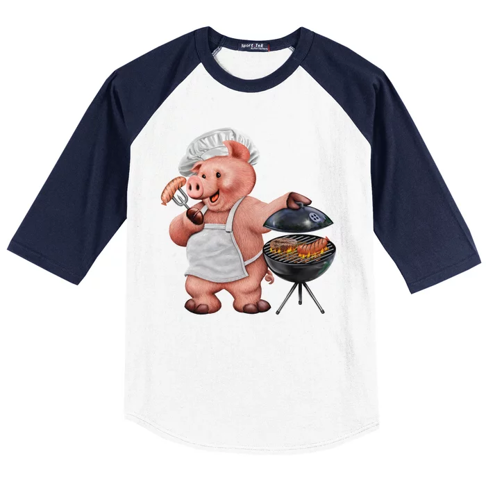 BBQ Pig Grilling Baseball Sleeve Shirt