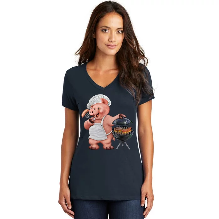 BBQ Pig Grilling Women's V-Neck T-Shirt