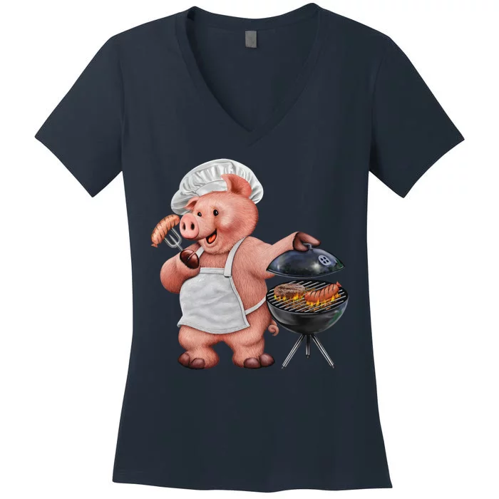 BBQ Pig Grilling Women's V-Neck T-Shirt