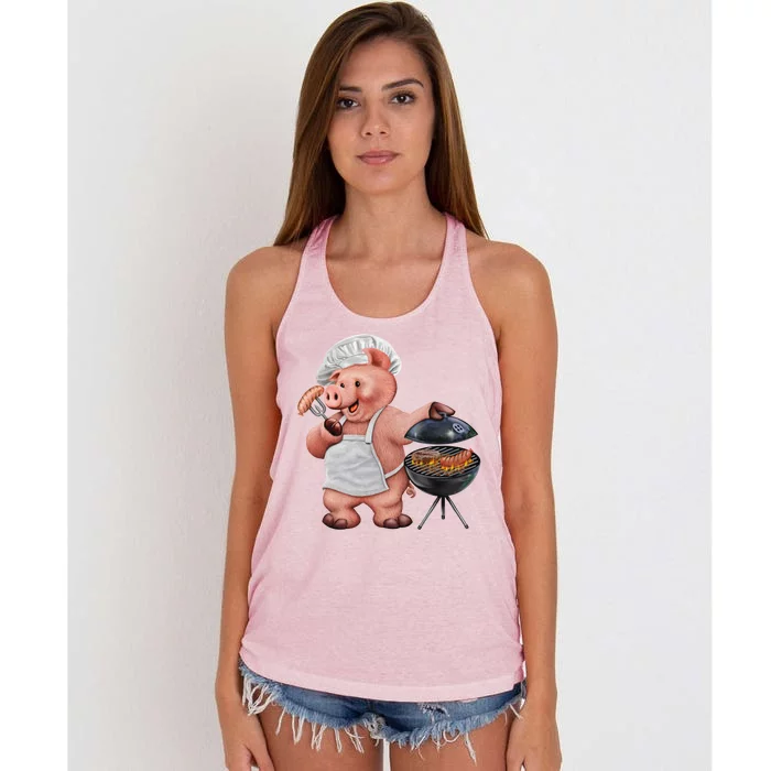 BBQ Pig Grilling Women's Knotted Racerback Tank