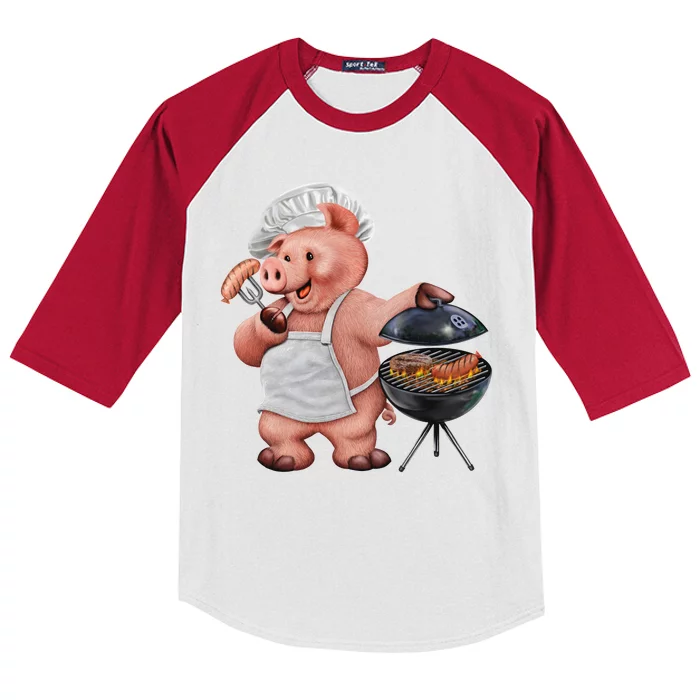 BBQ Pig Grilling Kids Colorblock Raglan Jersey