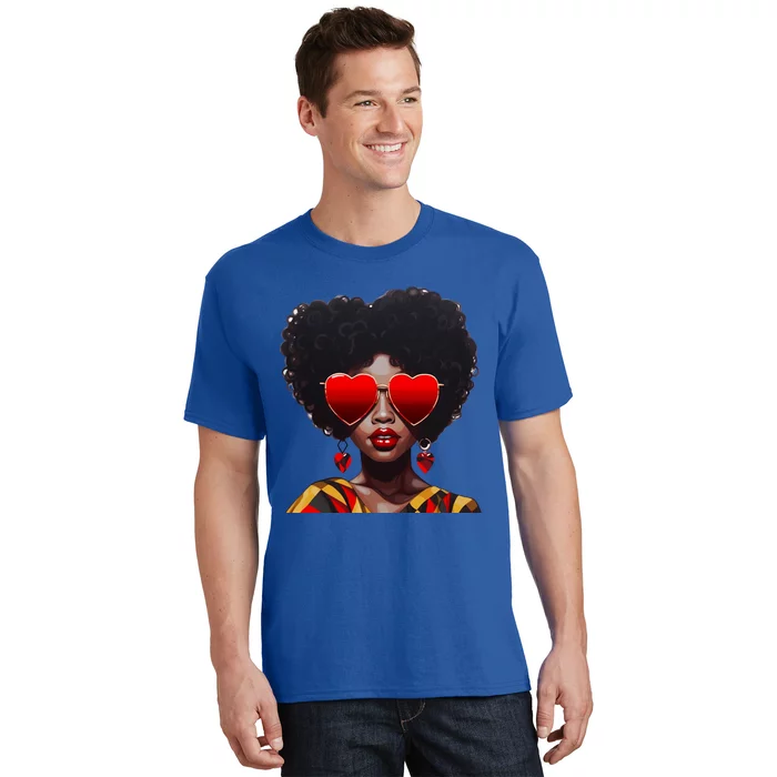 Beautiful Black Queen Afro Heart Sunglasses Junenth Pride Meaningful Gift T-Shirt