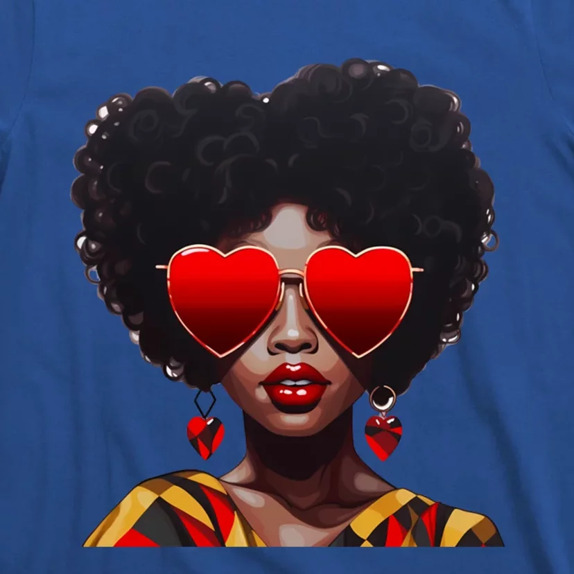 Beautiful Black Queen Afro Heart Sunglasses Junenth Pride Meaningful Gift T-Shirt