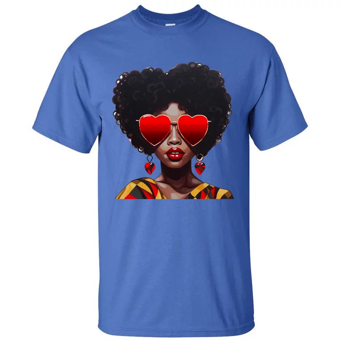 Beautiful Black Queen Afro Heart Sunglasses Junenth Pride Meaningful Gift Tall T-Shirt