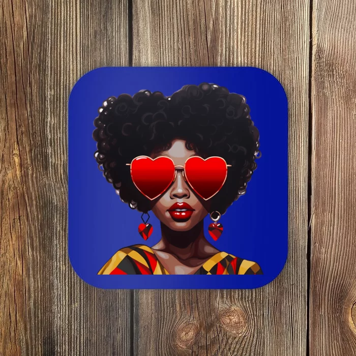 Beautiful Black Queen Afro Heart Sunglasses Junenth Pride Meaningful Gift Coaster