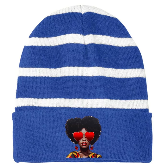 Beautiful Black Queen Afro Heart Sunglasses Junenth Pride Meaningful Gift Striped Beanie with Solid Band