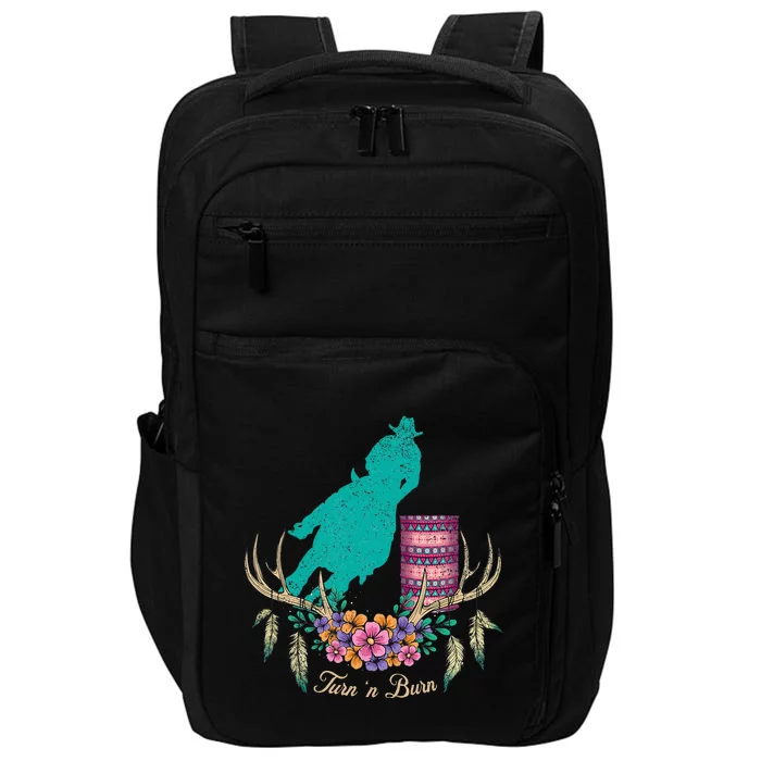 Boho Barrel Racer Turn And Burn Barrel Racing Rodeo Cowgirl Impact Tech Backpack